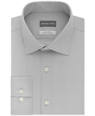 Michael Kors Men's Slim Fit Airsoft Performance Non Iron Dress Shirt Gray Size 17X34X35