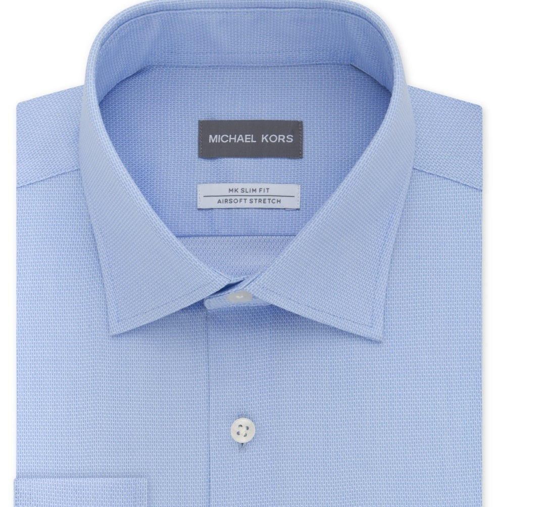 Michael Kors Men's Slim Fit Airsoft Non Iron Dress Shirt Blue Size 17.5X32X33