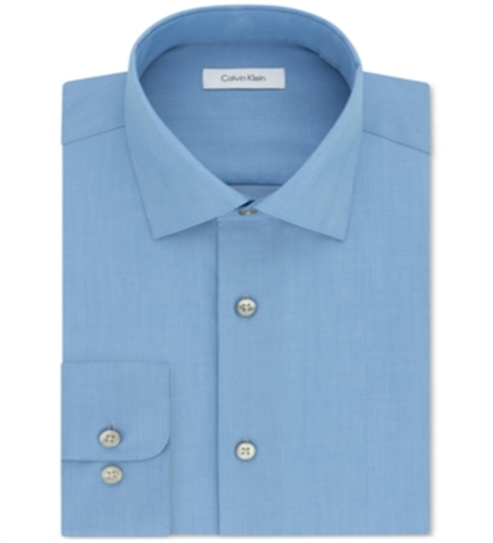 Calvin Klein Men's Classic Fit Non Iron Herringbone Dress Shirt Blue Size 19 / 35-36