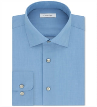 Calvin Klein Men's Classic Fit Non Iron Herringbone Dress Shirt Blue Size 19 / 35-36