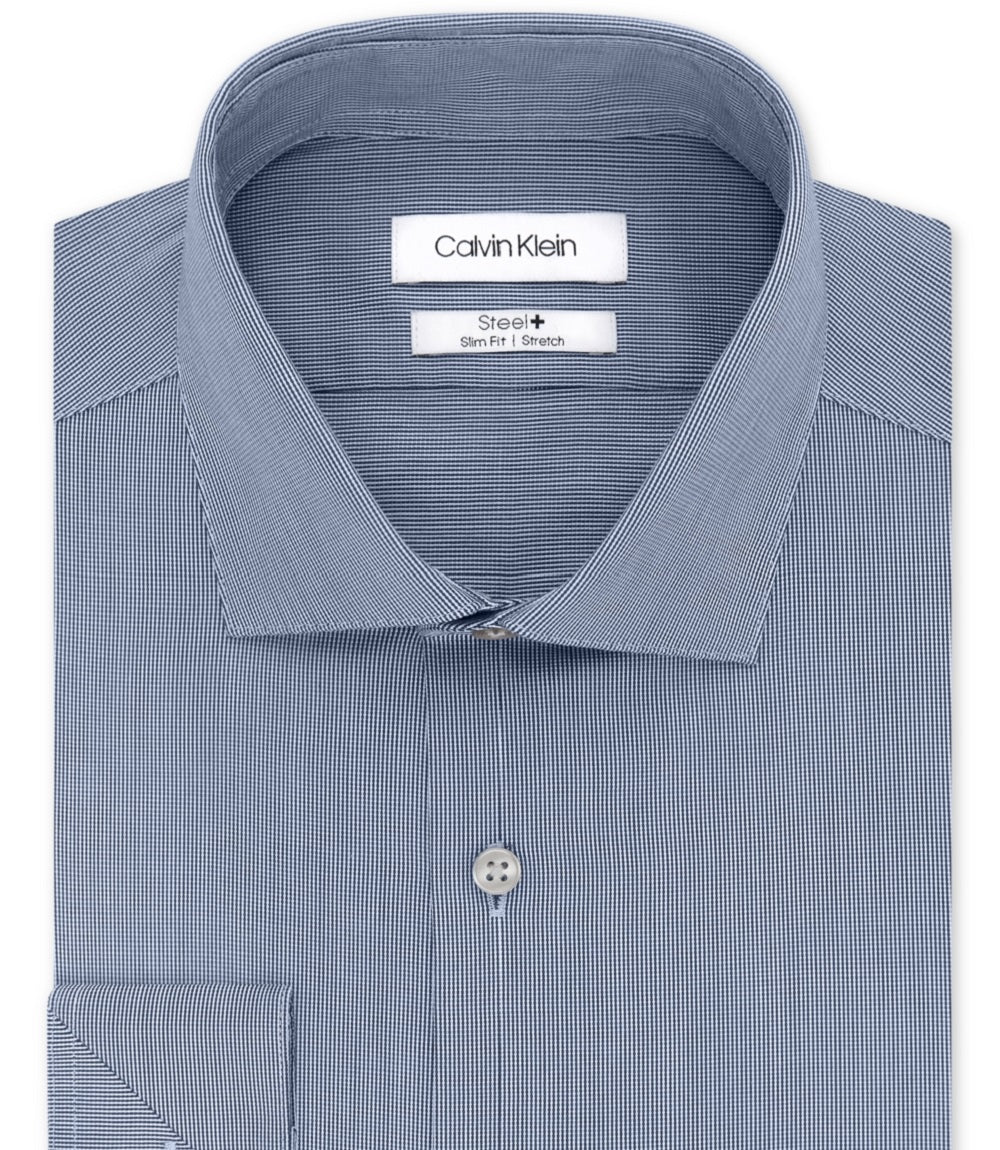 Calvin Klein Men's Slim Fit Non Iron Stretch Dress Shirt Blue Size 15.5X32X33