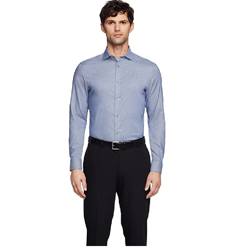 Calvin Klein Men's STEEL Slim-Fit Non-Iron Smokey Blue Size 17x34-35