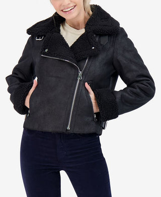 Sebby Junior's Faux Shearling Moto Coat Black Size Small