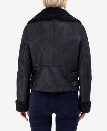 Sebby Junior's Faux Shearling Moto Coat Black Size Large