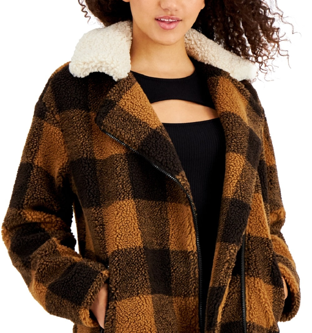 Sebby Junior's Plaid Fleece Teddy Coat Brown Size X-Large