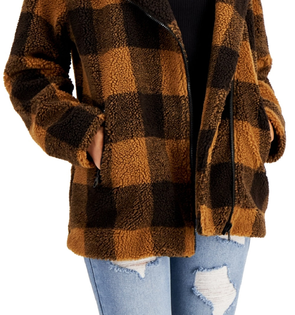 Sebby Junior's Plaid Fleece Teddy Coat Brown Size X-Large