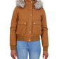 Sebby Junior's Faux Trim Hooded Bomber Jacket Brown Size Small