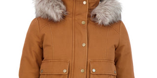 Sebby Junior's Faux Trim Hooded Bomber Jacket Brown Size Small