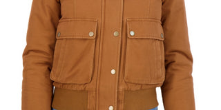 Sebby Junior's Faux Trim Hooded Bomber Jacket Brown Size Small