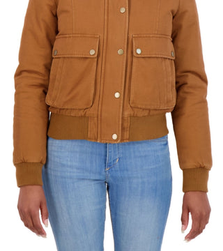 Sebby Junior's Faux Fur Trim Hooded Bomber Jacket Brown Size Medium