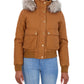 Sebby Junior's Faux Fur Trim Hooded Bomber Jacket Brown Size Medium