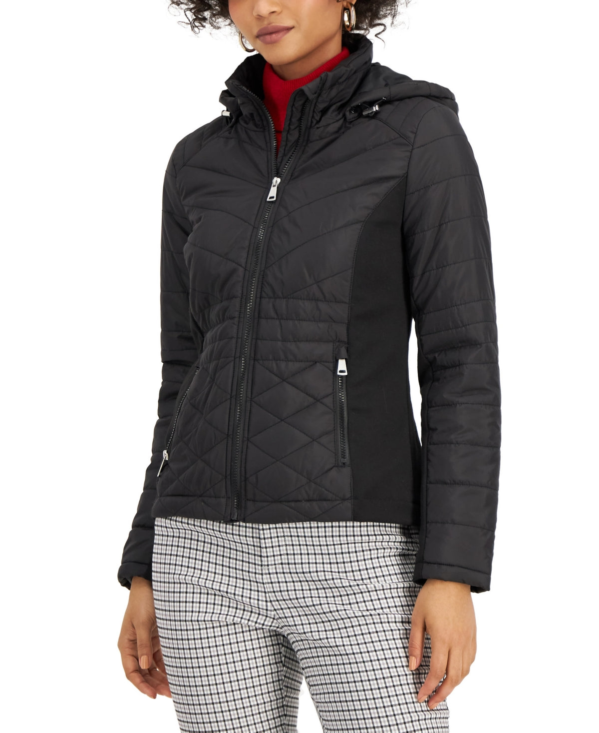 Sebby Junior's Hooded Quilted Raincoat Black Size X-Small