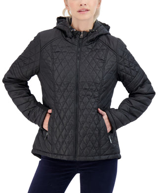 Sebby Junior's Hooded Quilted Raincoat Black Size Small