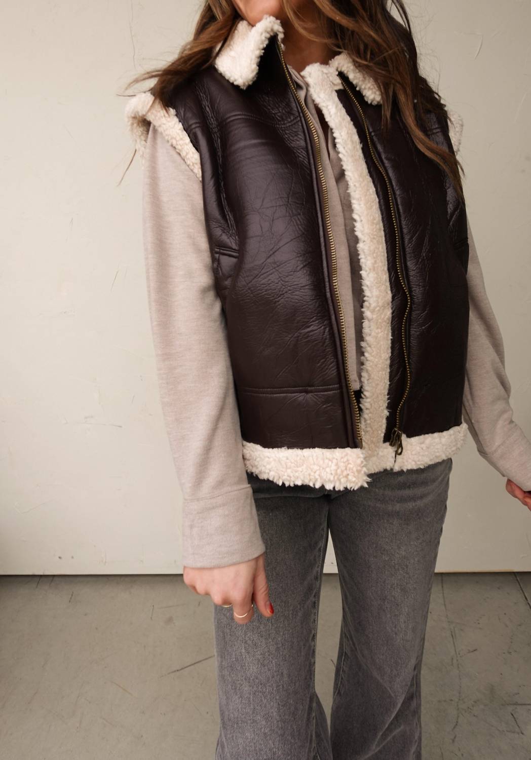 Blu Pepper - Leather Vest With Sherpa Lining