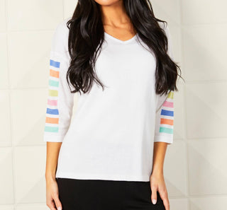 Angel - 3/4 Sleeve Stripe V Neck Top