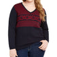 Tommy Hilfiger Womens Fair Isle Pullover Sweater, Blue, 0X