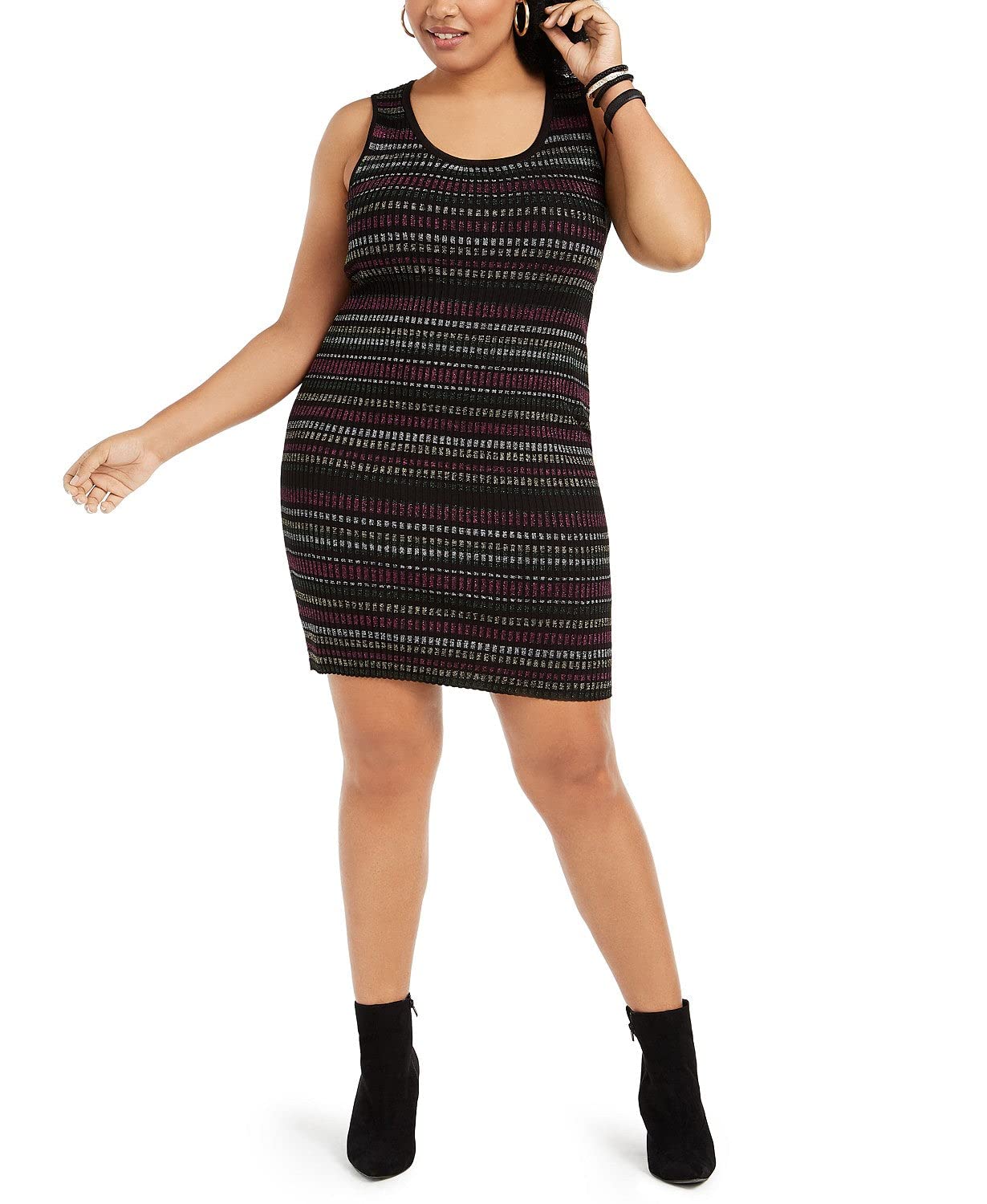 Planet Gold Womens Plus Metallic Striped Sweaterdress Pink 1X