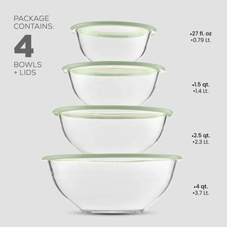 Glass Mixing Bowls with Lids - 8 Piece Set