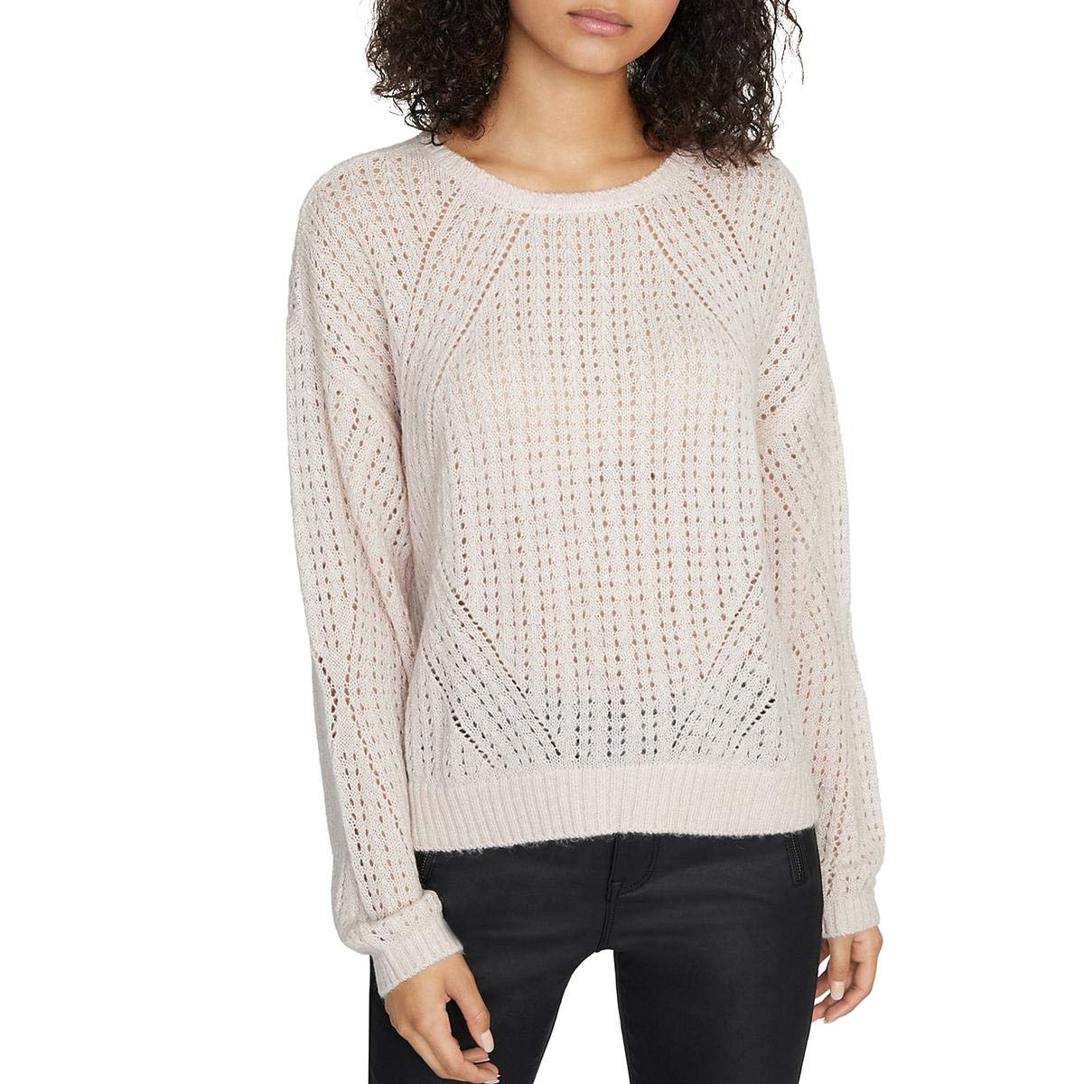 Sanctuary Womens Open Stitch Ribbed Trim Pullover Sweater Pink L