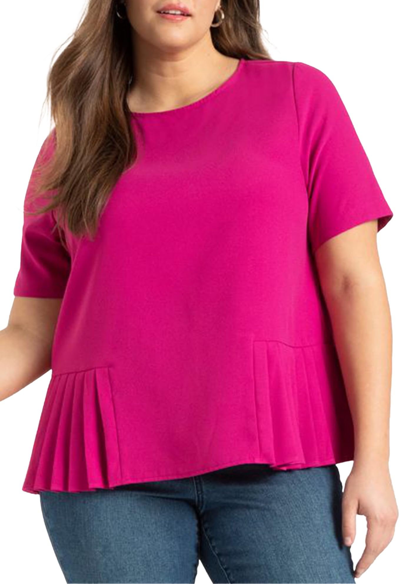 ELOQUII Women's Plus Size Pleated Hem Top - 20, Festival Fuchsia