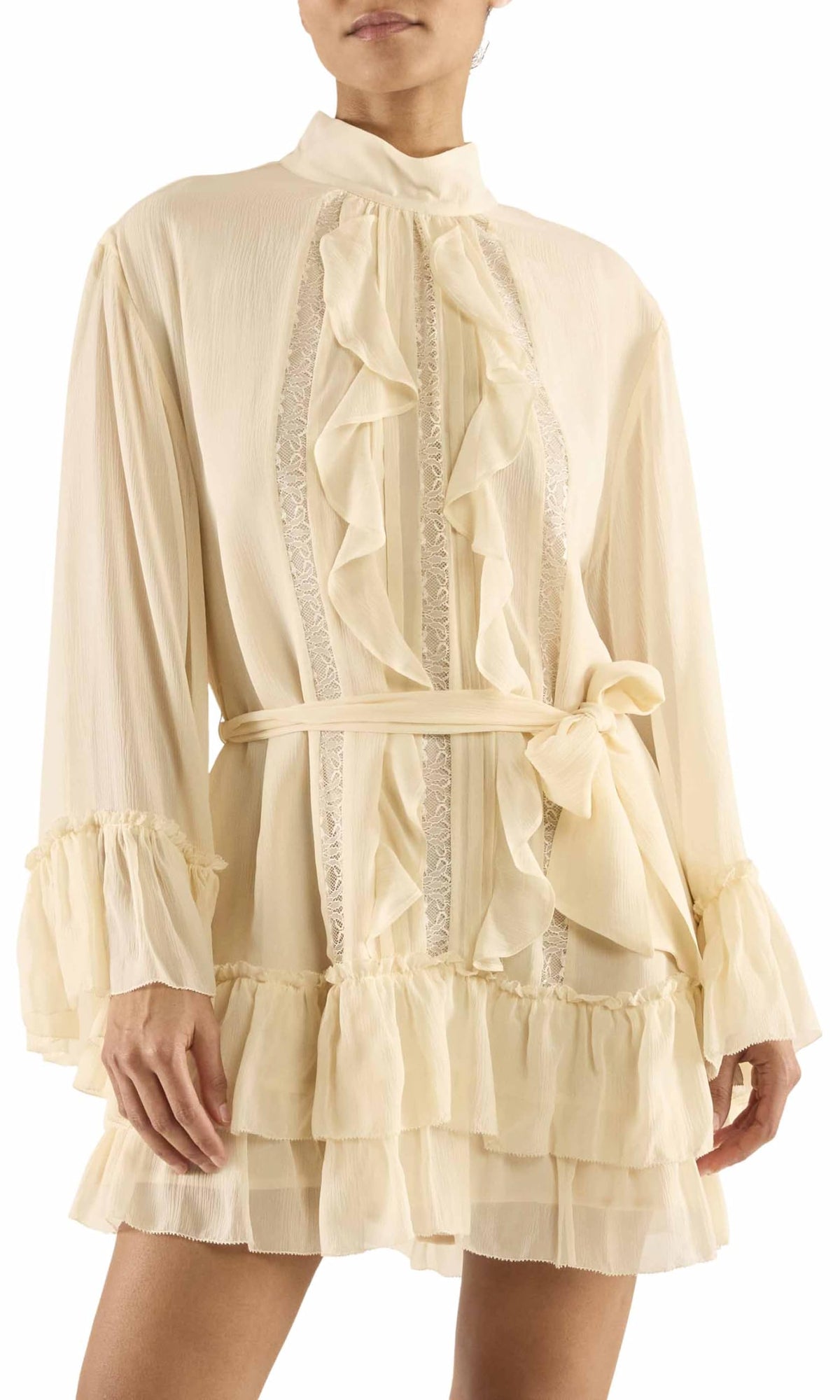 Ramy Brook Womens Claudia Silk Long Sleeve Mini Dress Bone Small