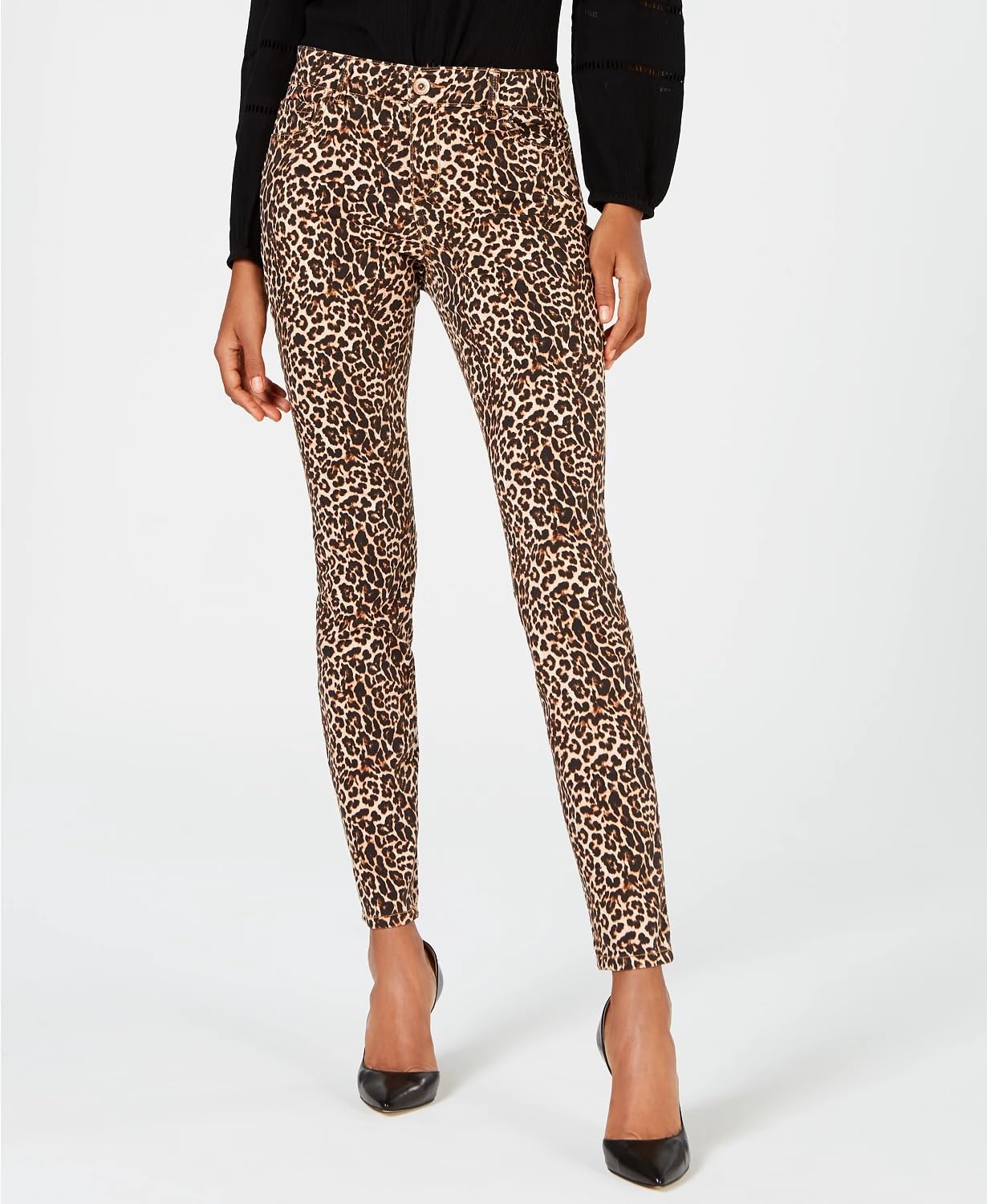INC International Concepts Women's Incessential Leopard Skinny Jeans Brown Size 16