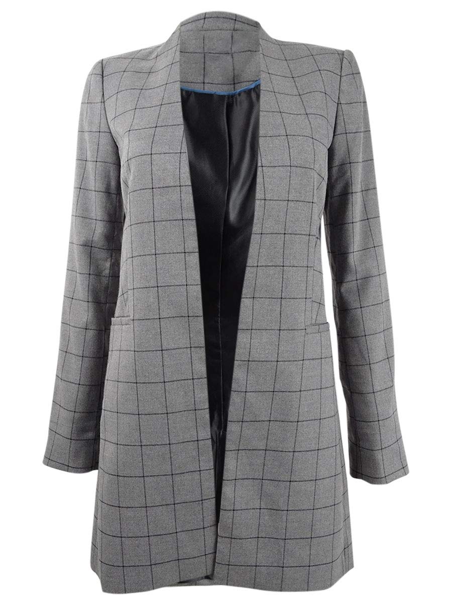 Calvin Klein Women's Collarless Plaid Topper Jacket (10, Tin/Black)