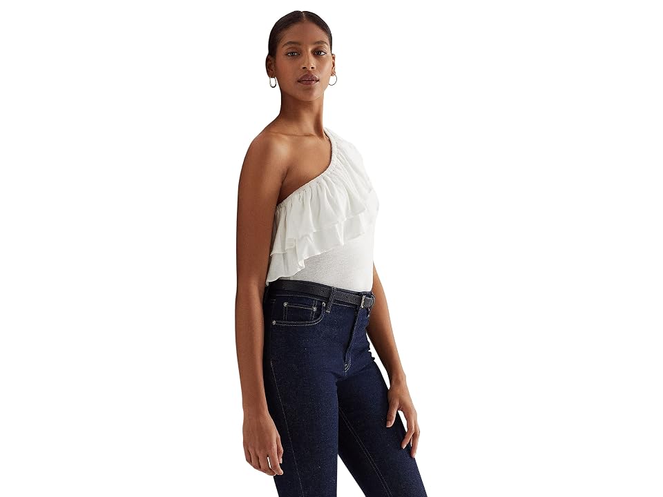 LAUREN Ralph Lauren Jersey One Shoulder Top (White) Women's Clothing