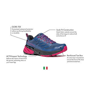 SCARPA Women's Rush GTX Waterproof Trail Shoes - Blue/Fuchsia