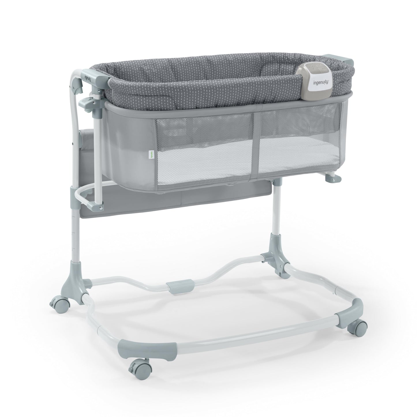 Ingenuity Dream  Grow Bedside Baby Bassinet with AirLoom Mattress for Ages 012 Months Adjustable Height  Handstitch Grey