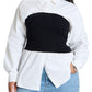 ELOQUII Women's Plus Size Sweater Tube Twofer Top - 14/16, Black and White