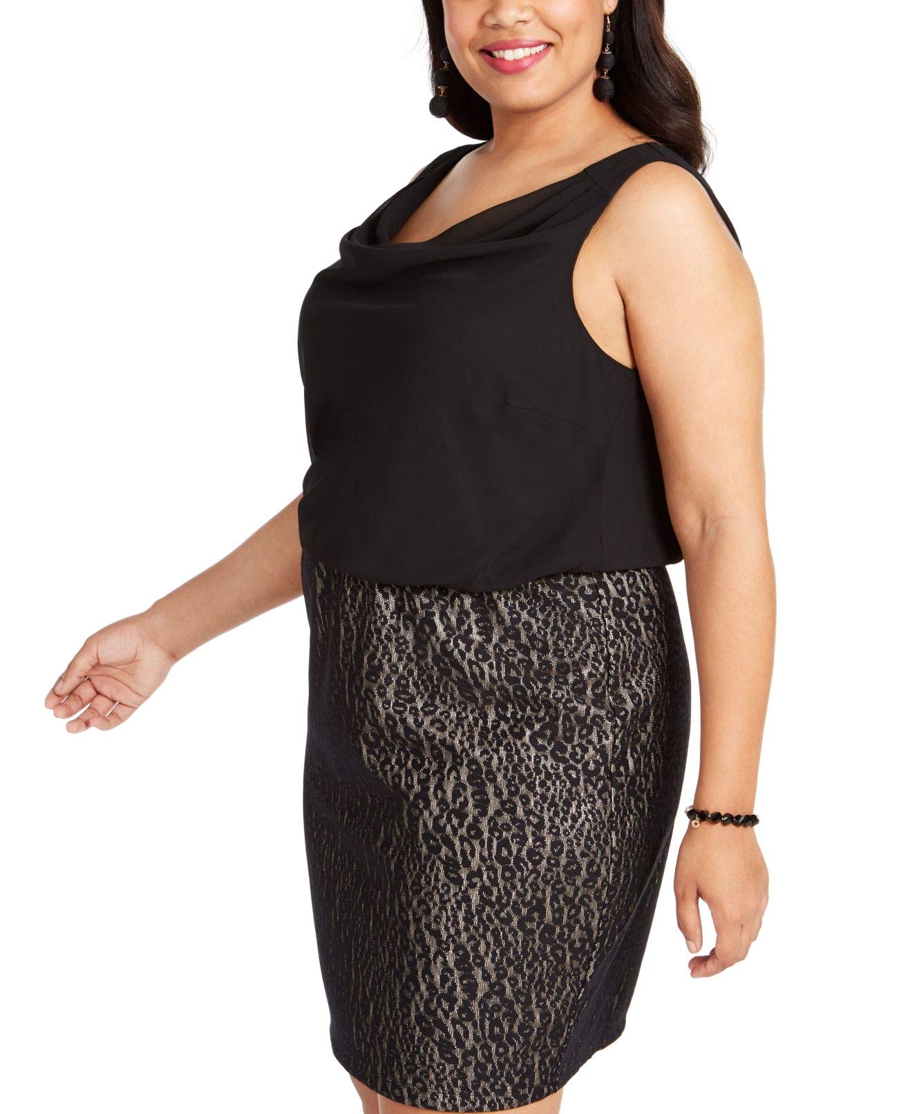 BCX Womens Plus Animal Print Cocktail Sheath Dress Black 2X