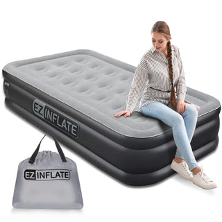 EZ INFLATE Double High Luxury Air Mattress with Built in Pump