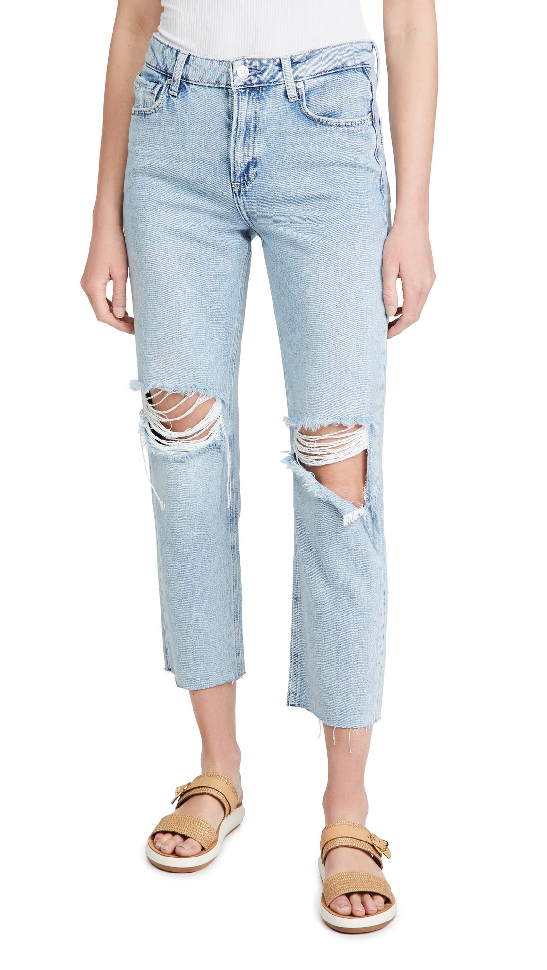 PAIGE Women's Noella Straight Jeans, Doretta Destructed, Blue, 27