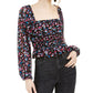 Leyden Womens Juniors Smocked Floral Top Black L