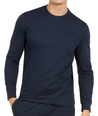 Alfani Mens Pinstripe Stretch Crew Sweatshirt Navy XXL