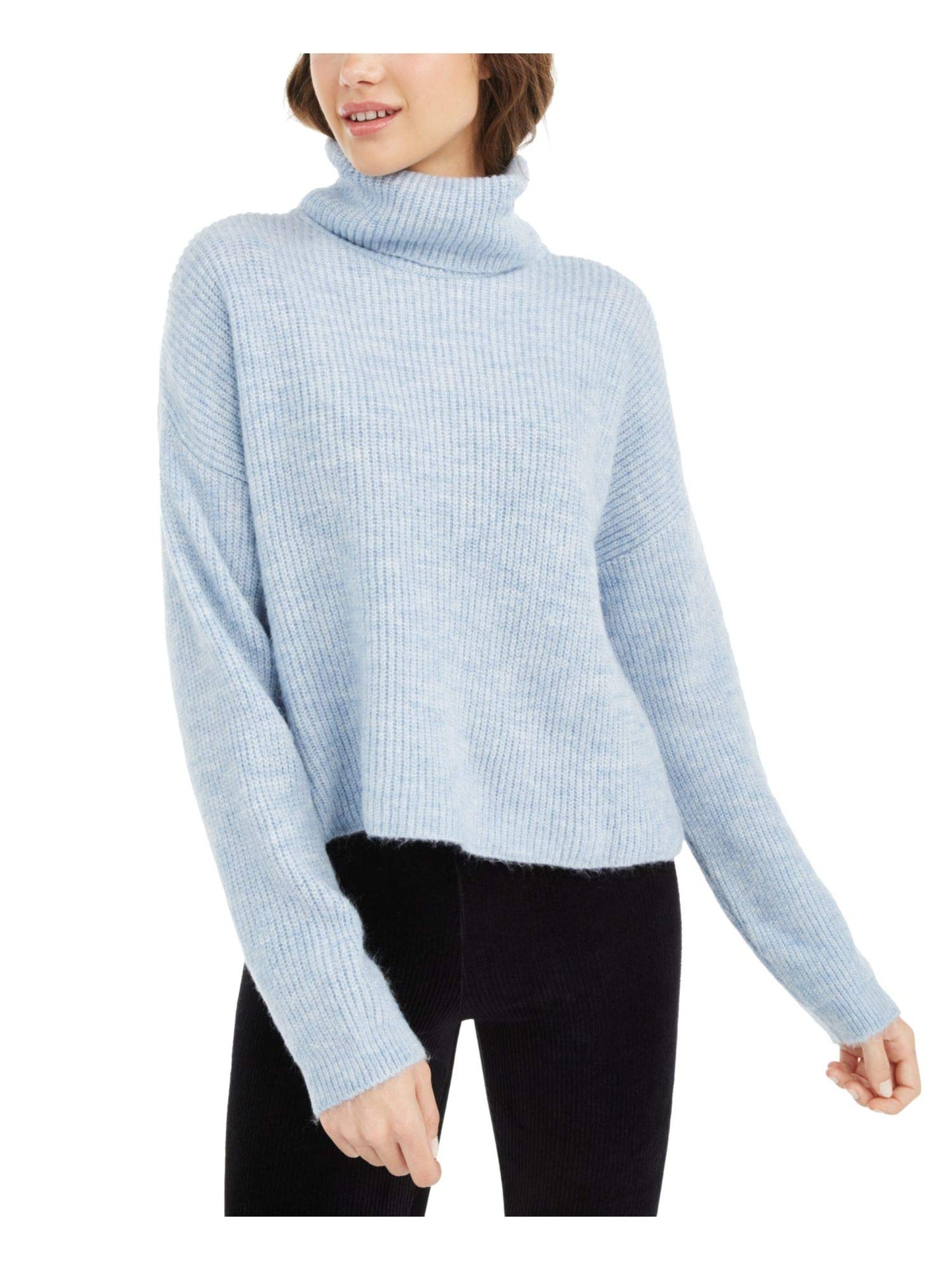 Sun + Moon Womens Turtleneck Crop Pullover Sweater Blue M