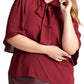 ELOQUII Women's Plus Size Bow Blouse with Flutter Sleeve - 26, Cabernet