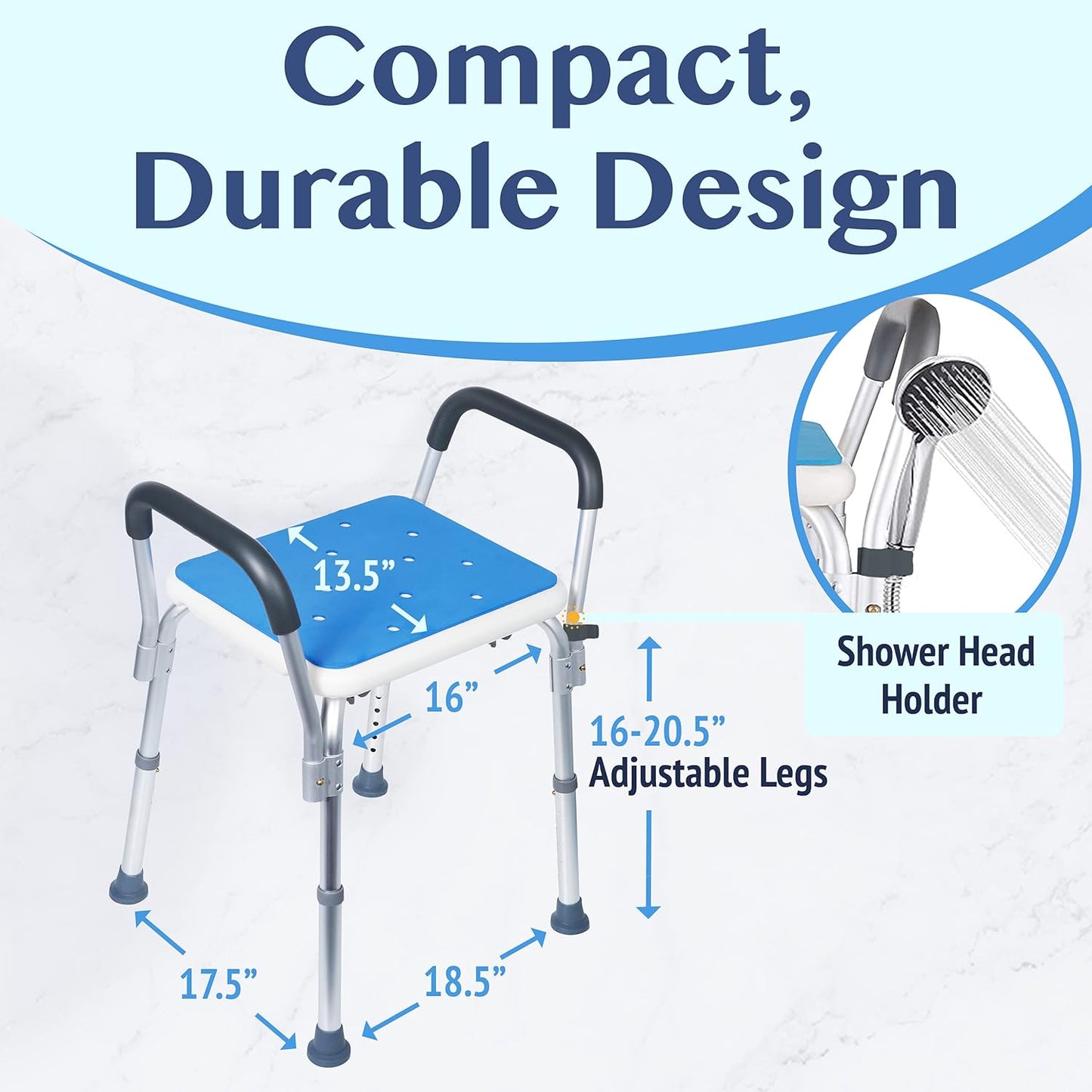 Shower Chair with Padded Seat - (White Stool with Rail)