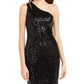 Teeze Me Womens Black Sequined Sleeveless Asymmetrical Neckline Short Sheath Cocktail Dress Size 11
