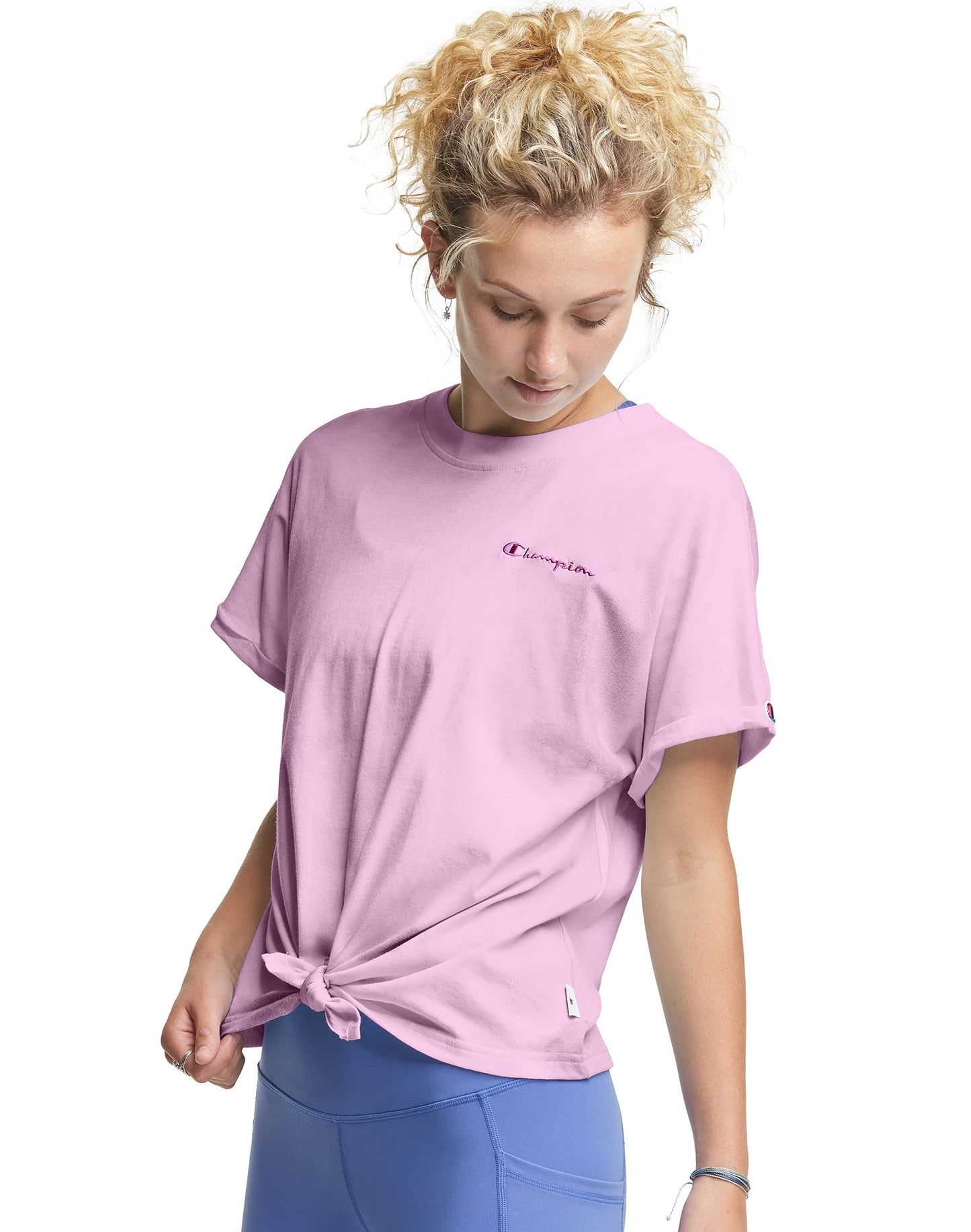 Champion Womens Tie-Front Tee, XS, Beloved Orchid