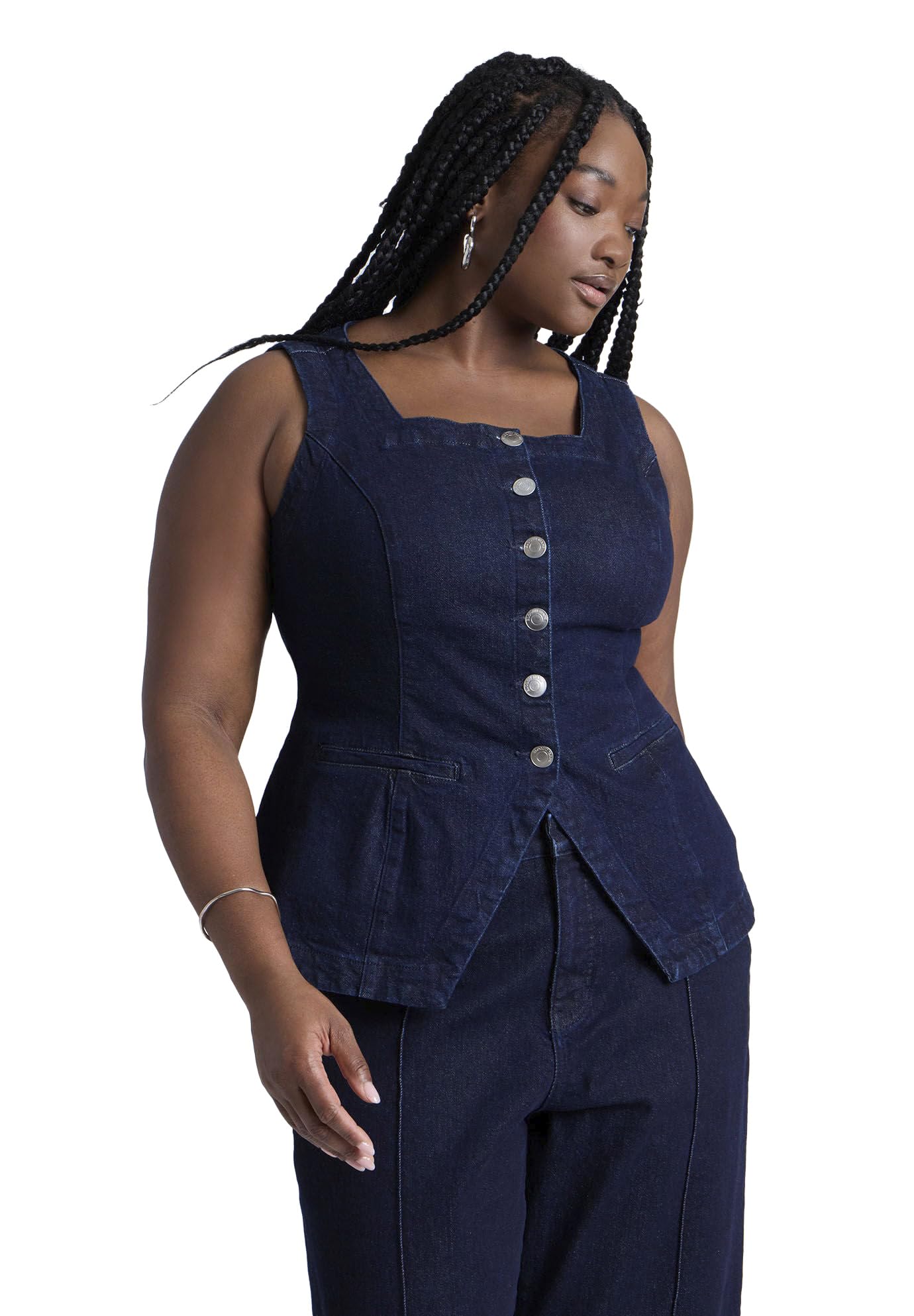 ELOQUII Women's Plus Size Denim Vest - 16, True Dark Rinse Denim
