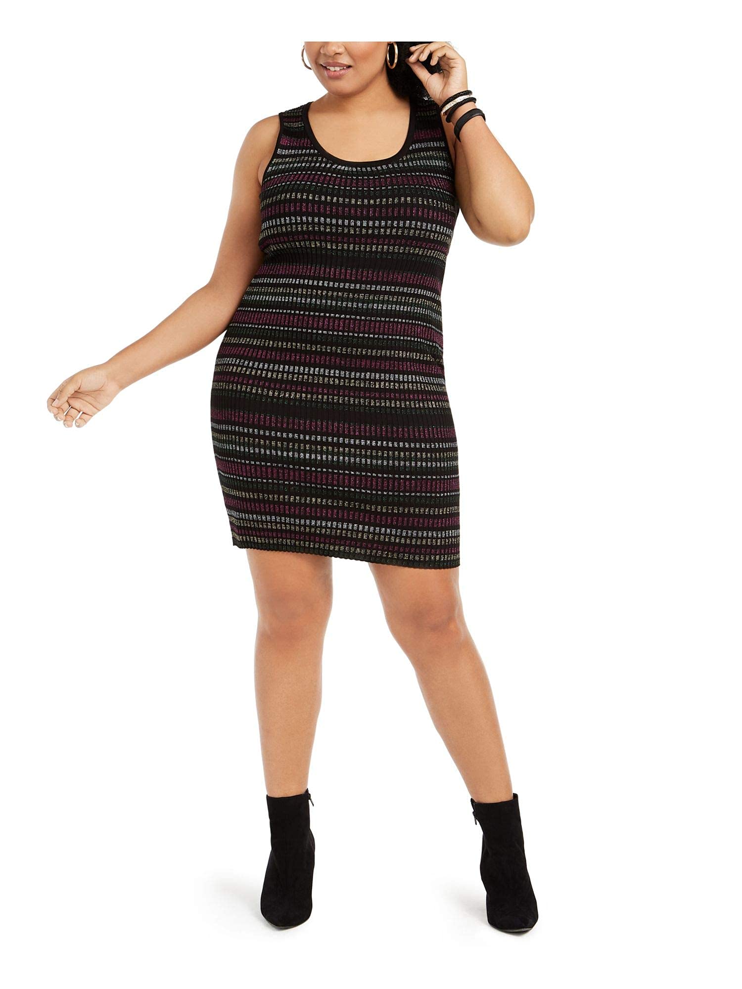 Planet Gold Womens Plus Metallic Striped Sweaterdress Pink 2X
