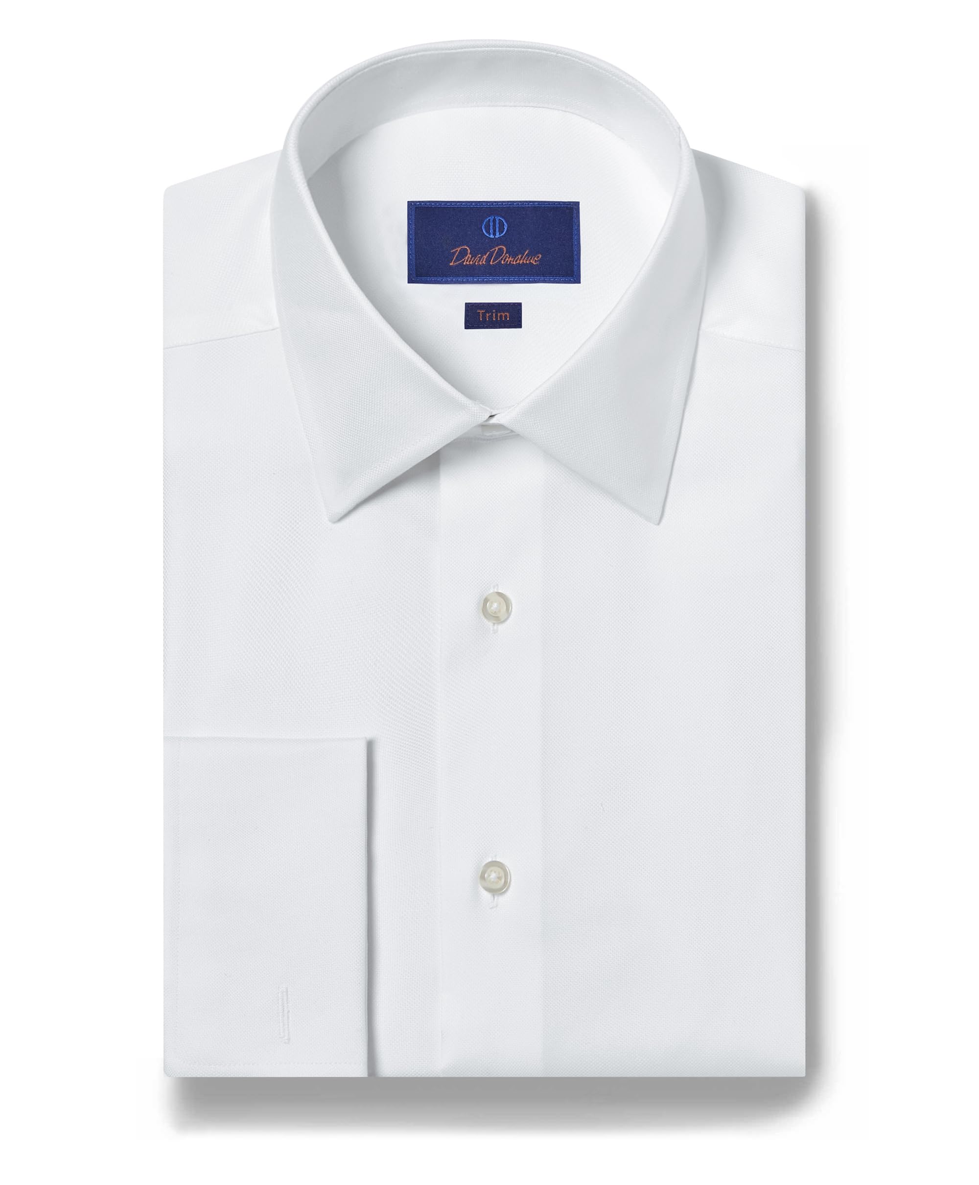 David Donahue Men's Trim Fit Cotton Micro Birdseye French Cuff Dress Shirt, White, 16 x 32-33