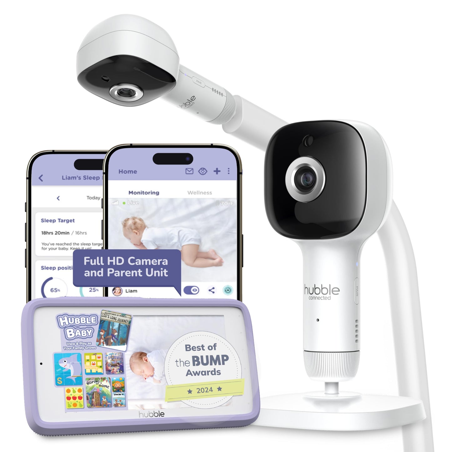 Hubble Connected SkyVision Pro Twin AIEnhanced 2 HD Smart Camera Baby Monitors Parent Unit Mount Remote Pan Tilt Zoom 2Way Talk Night Vision Nightlight Soothing Sounds Wellness Tracker App