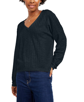 Hippie Rose Womens Juniors Ribbed VNeck TShirt Blue M