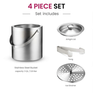 Double- Wall Stainless Steel Insulated Ice Bucket with Lid & Ice Tong
