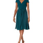 Dress the Population Womens Corey Cap Sleeve Plunge Neck Fit and Flare Knee Length Dress, Pine, Medium US
