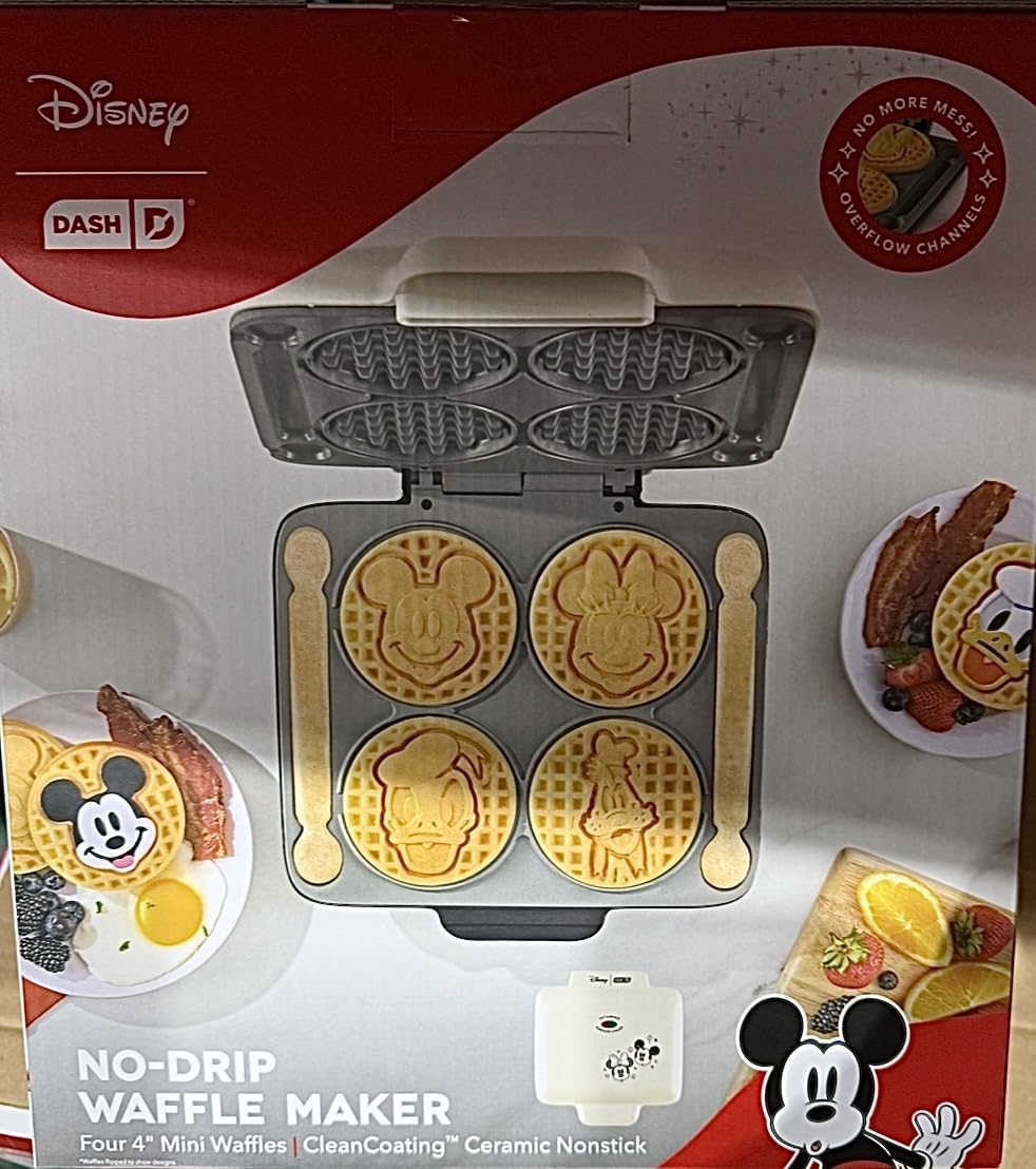 Dash NoDrip Waffle Maker  Makes Four 4 Mini Waffles at Once  Ceramic Nonstick Coating  Compact Electric Waffle Maker for Breakfast Snacks  Desserts