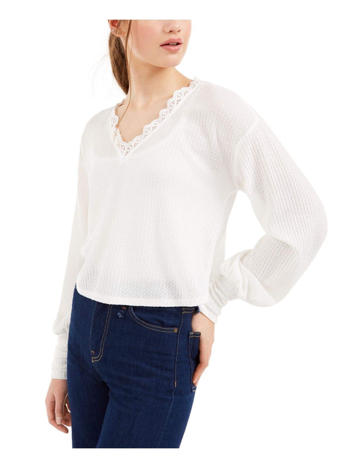 love, FiRE Womens Ivory Solid Long Sleeve V Neck Blouse Top Size XL